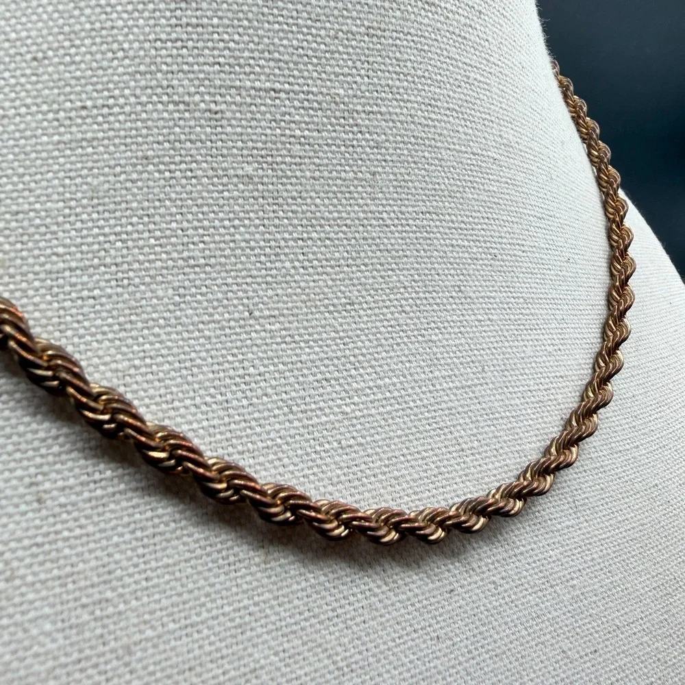 Copper Tone Rope Chain Necklace Twisted Statement Layering Minimalist Jewelry